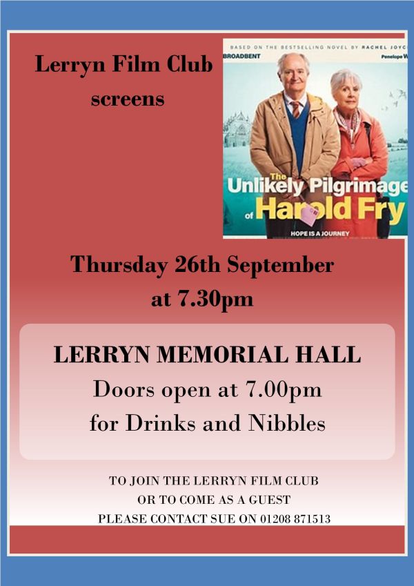 Lerryn Film Club - new season opens with screening of The Unlikely Pilgrimage of Harold Fry